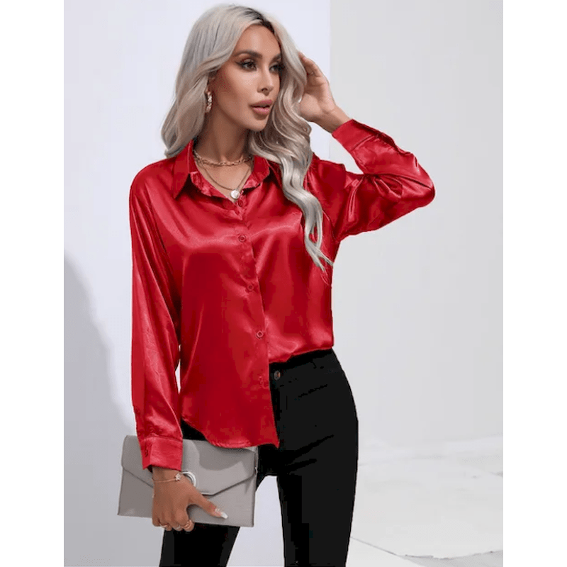 Denisa | Chemise Élégante Brillante Pour Femme | Manches Longues - Looksy