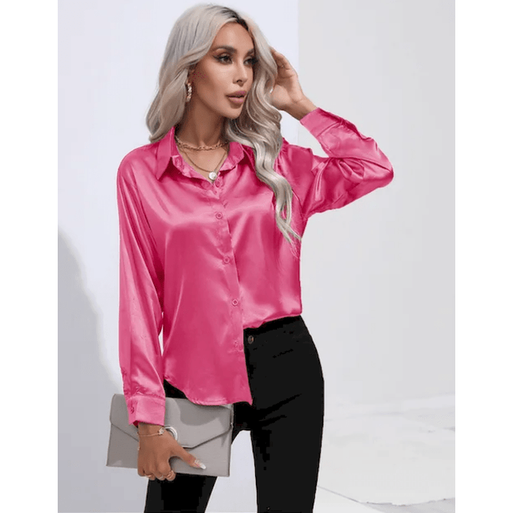 Denisa | Chemise Élégante Brillante Pour Femme | Manches Longues - Looksy
