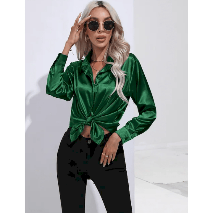 Denisa | Chemise Élégante Brillante Pour Femme | Manches Longues - Looksy