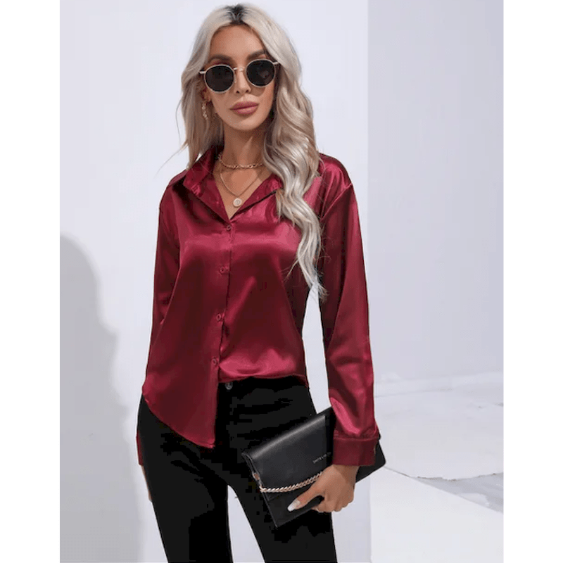 Denisa | Chemise Élégante Brillante Pour Femme | Manches Longues - Looksy