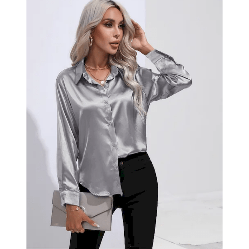 Denisa | Chemise Élégante Brillante Pour Femme | Manches Longues - Looksy