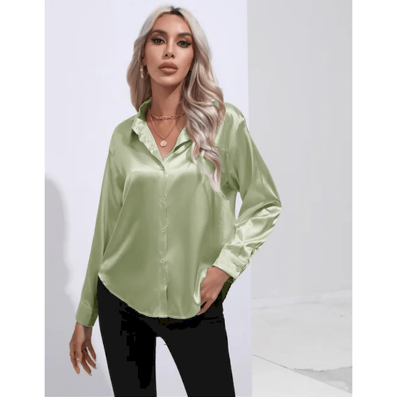 Denisa | Chemise Élégante Brillante Pour Femme | Manches Longues - Looksy