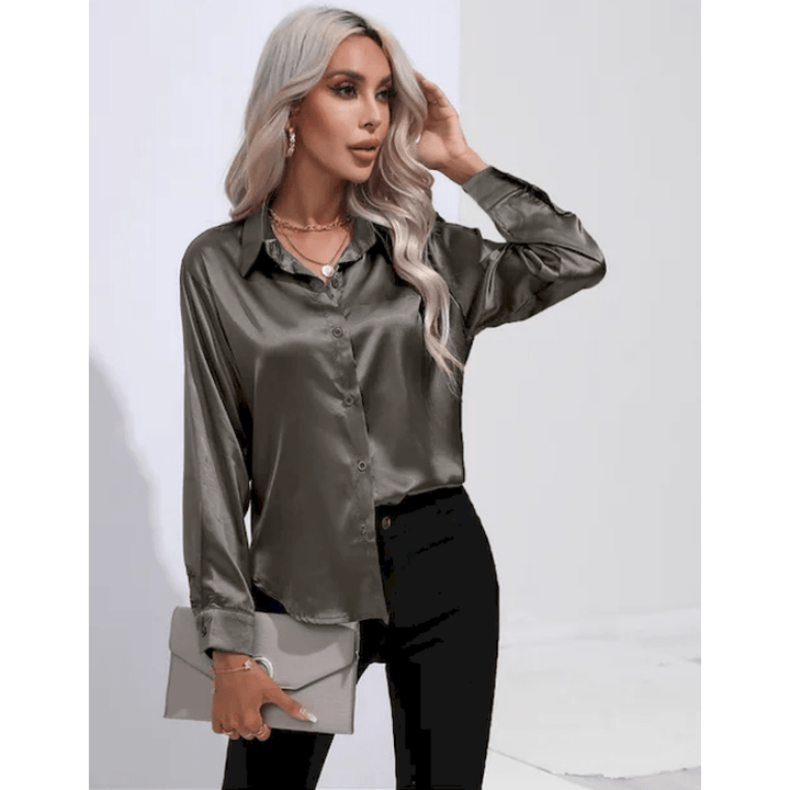 Denisa | Chemise Élégante Brillante Pour Femme | Manches Longues - Looksy