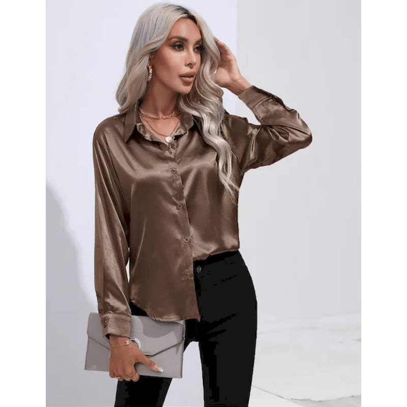 Denisa | Chemise Élégante Brillante Pour Femme | Manches Longues - Looksy