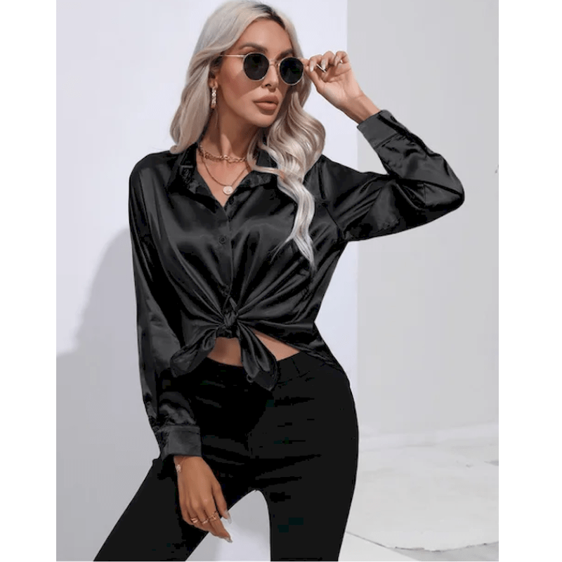 Denisa | Chemise Élégante Brillante Pour Femme | Manches Longues - Looksy
