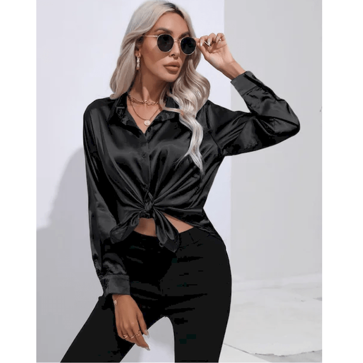 Denisa | Chemise Élégante Brillante Pour Femme | Manches Longues - Looksy