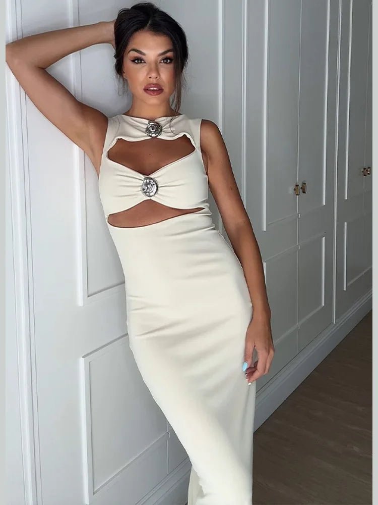 Louise - Robe Midi Ajustée avec Découpes - Looksy