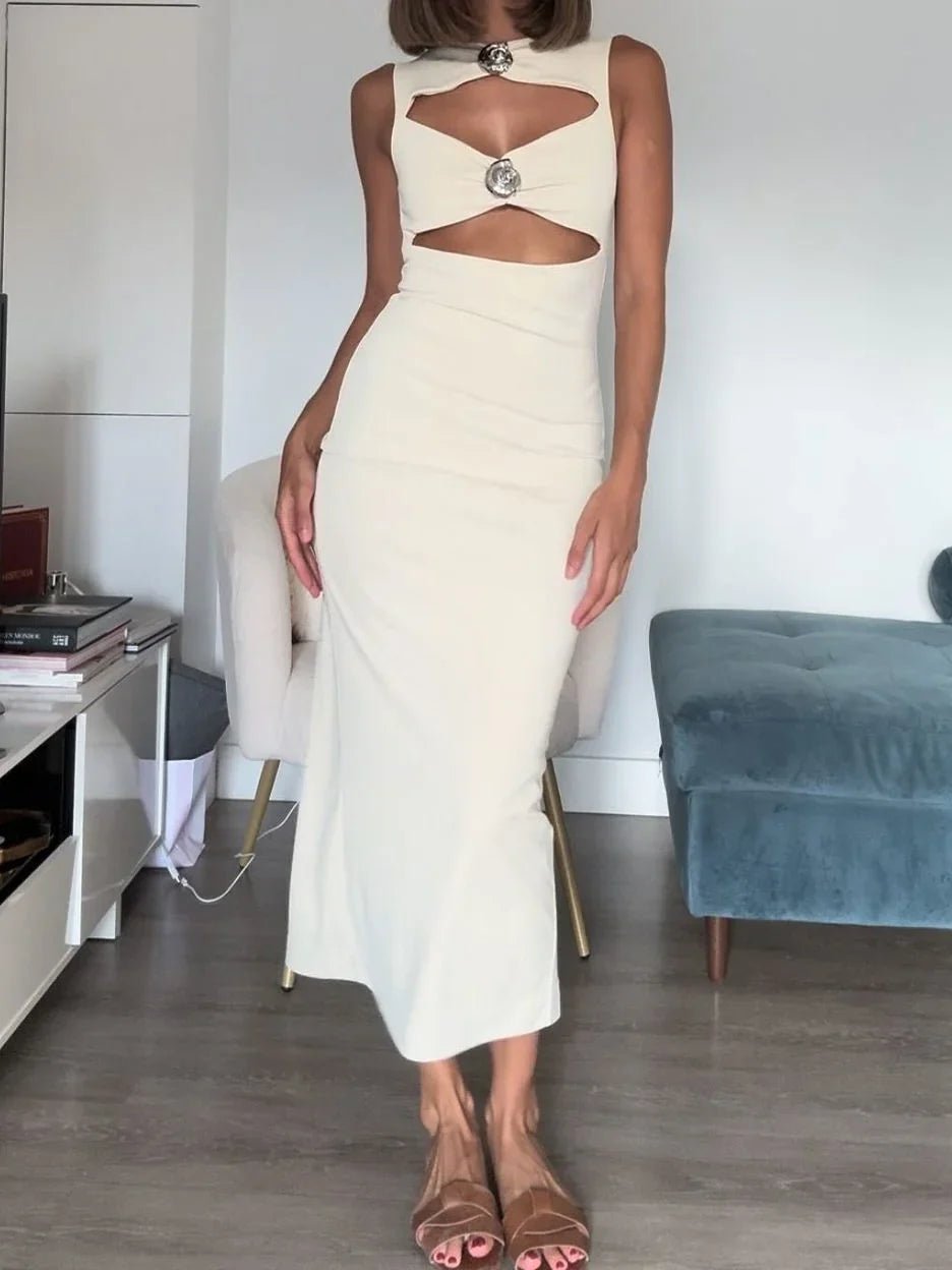 Louise - Robe Midi Ajustée avec Découpes - Looksy