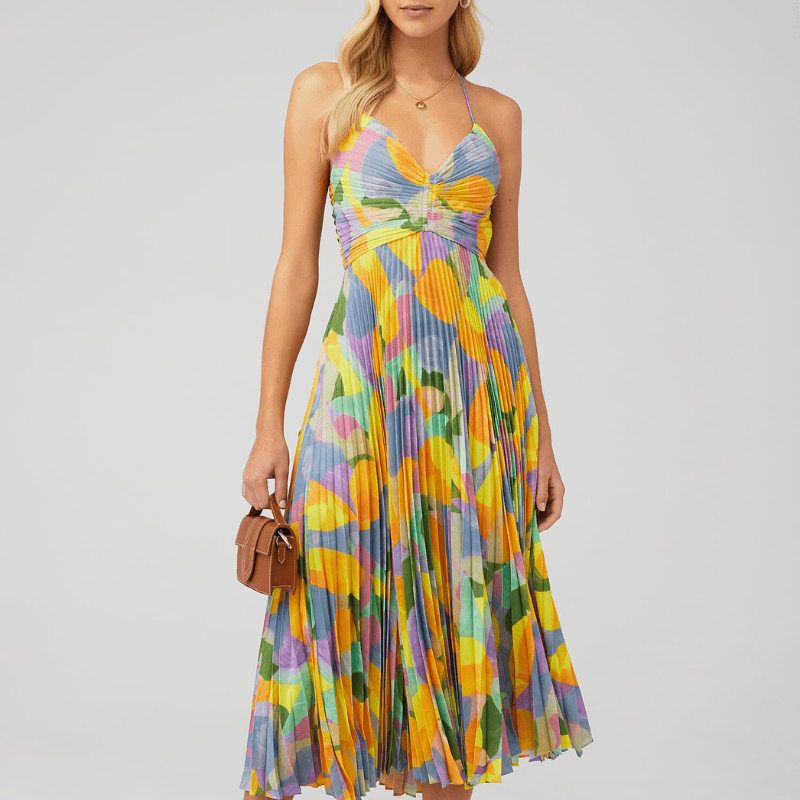 Edith | Robe plissée à imprimé coloré pour femmes | Maxi - Looksy