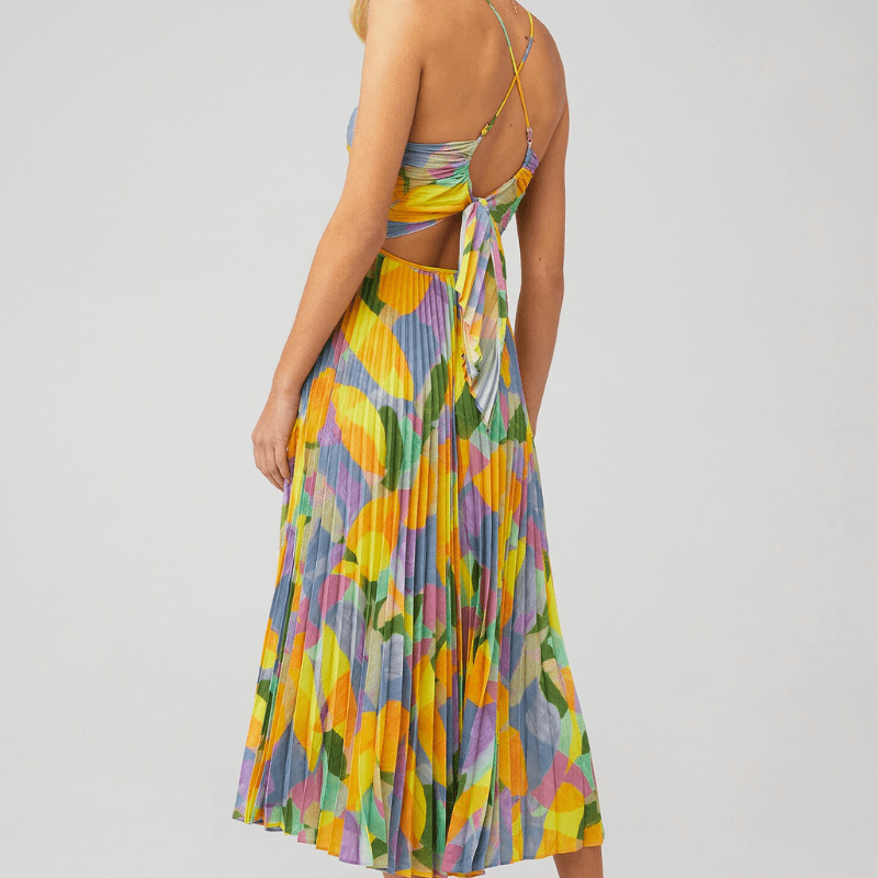 Edith | Robe plissée à imprimé coloré pour femmes | Maxi - Looksy