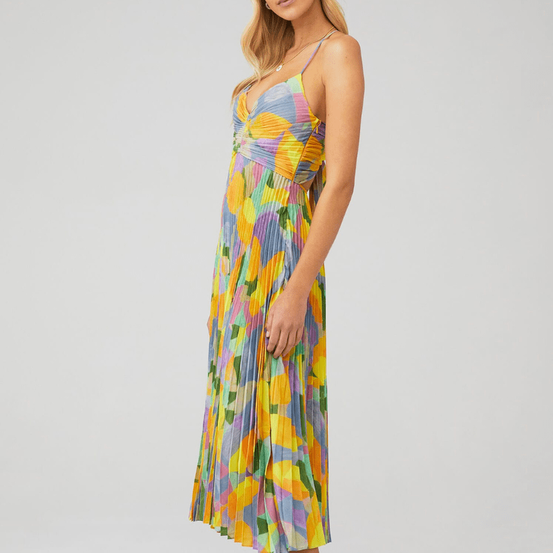 Edith | Robe plissée à imprimé coloré pour femmes | Maxi - Looksy