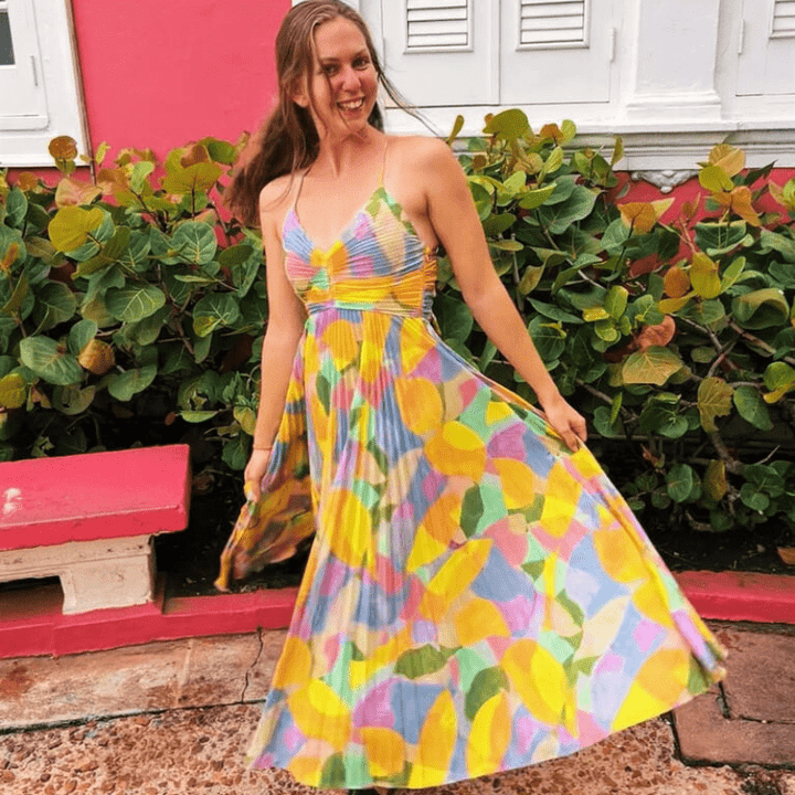 Edith | Robe plissée à imprimé coloré pour femmes | Maxi - Looksy