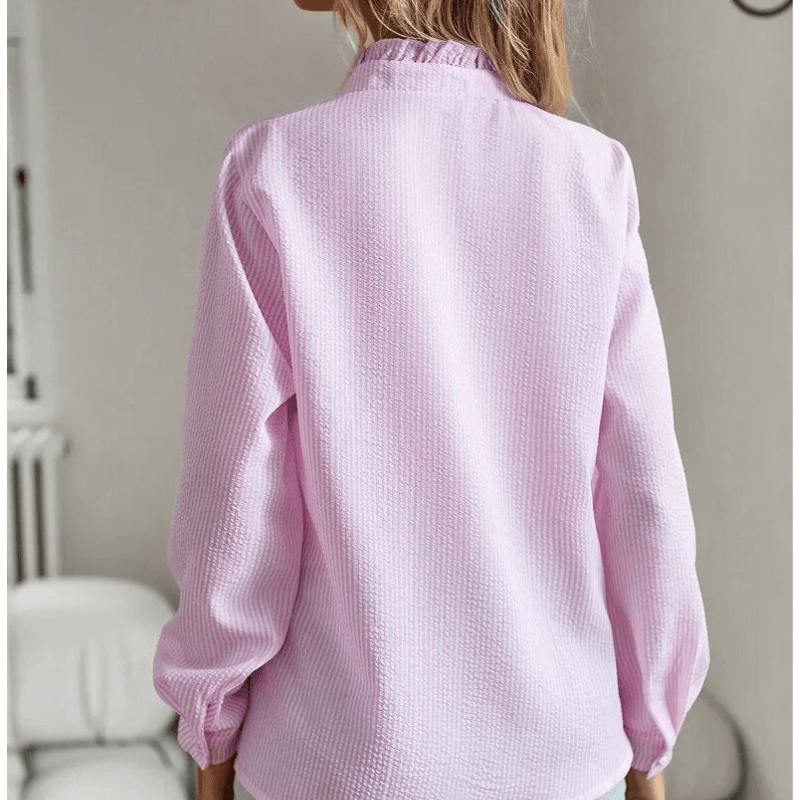 Eloisa | Women's Elegant Ruffle Button - Up Summer Blouse | Long - Sleeve - Looksy