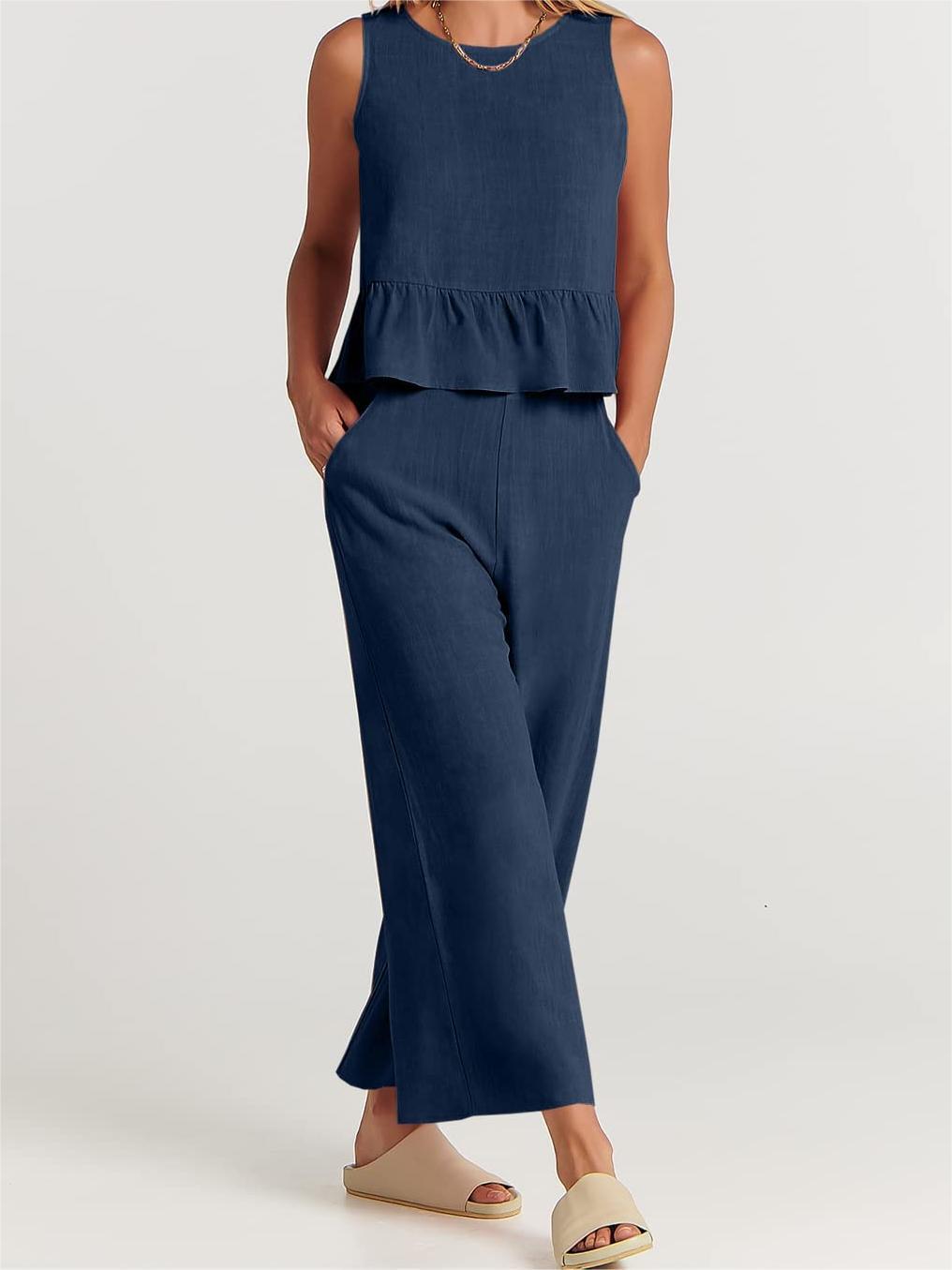 Tess – Ensemble estival féminin composé d’un top sans manches et d’un pantalon – Élégant et léger
