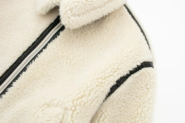 Veste Aviateur Femme Effet Mouton Beige - Doublure Chaude Style Rétro