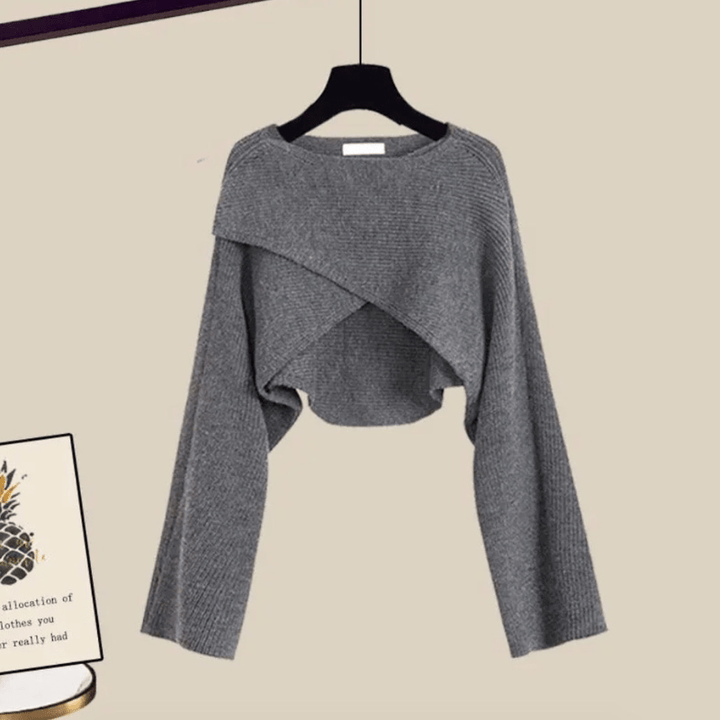 Estelle | Ensemble Chic Femme avec Pantalon Évasé, Blouse et Pull | Trois Pièces - Looksy