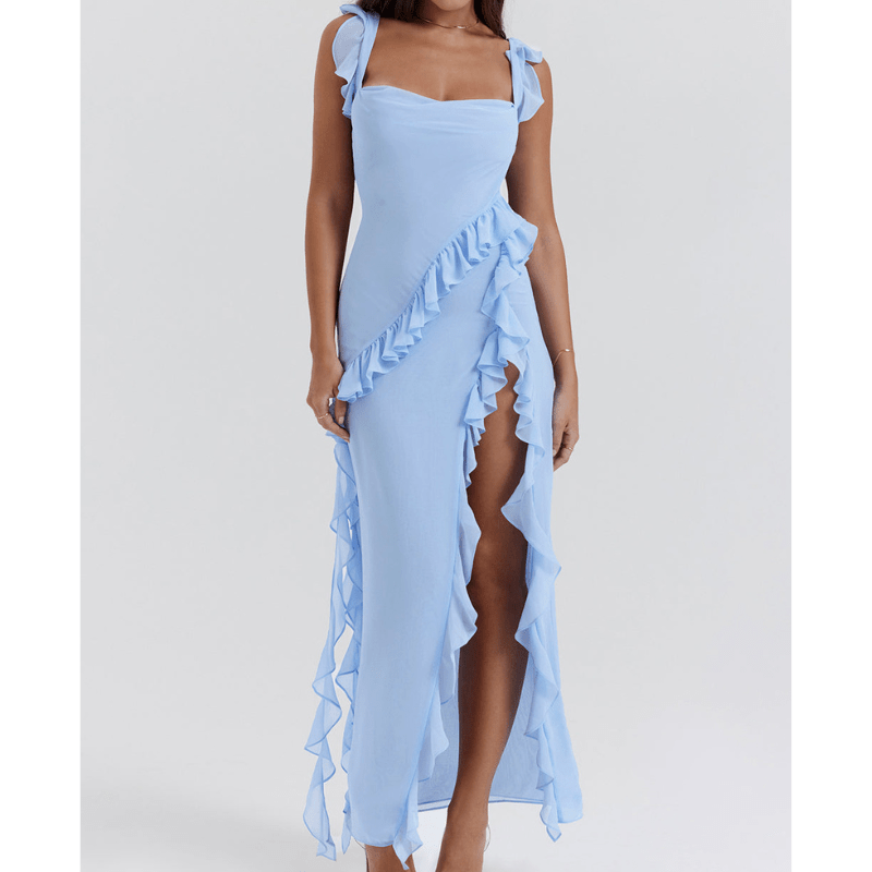 Evette | Robe Fendue à Volants Asymétrique d'Été Femme | Maxi - Looksy