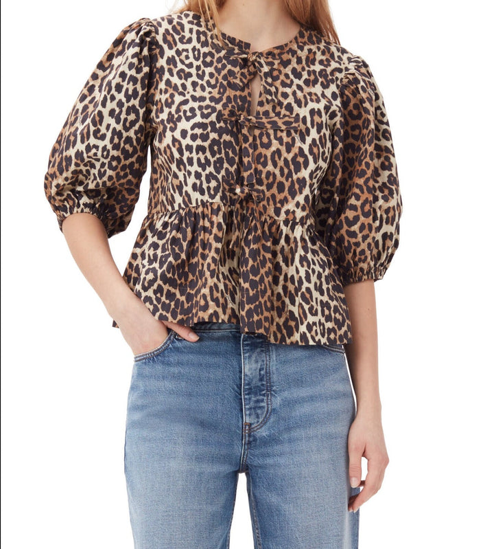 Veste Courte Léopard Manches Bouffantes Femme - Chic & Tendance