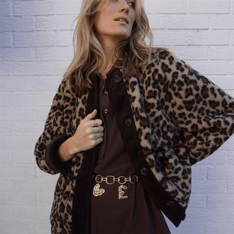 Fabienne | Veste Imprimée Léopard Femme | Boutonnée - Looksy