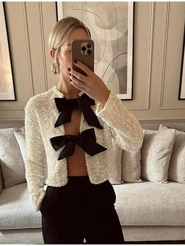Veste Tweed Courte : Nœuds Chic & Élégance Raffinée
