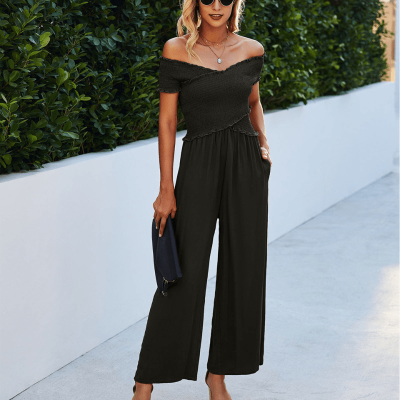 Franka | Combinaison Femme d'Été à Épaules Dénudées et Taille Smockée | Manches Courtes - Looksy