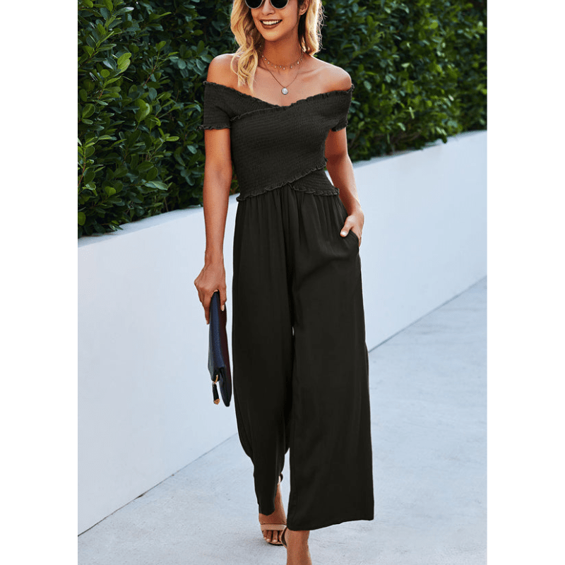 Franka | Combinaison Femme d'Été à Épaules Dénudées et Taille Smockée | Manches Courtes - Looksy