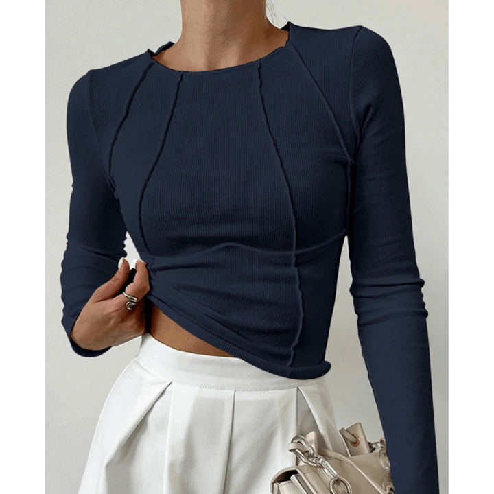 Ghislaine | Haut Cintré Femme Côtelé avec Détails de Coutures | Manches Longues - Looksy