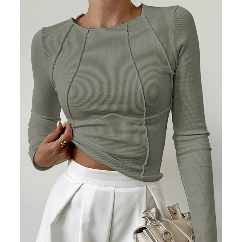 Ghislaine | Haut Cintré Femme Côtelé avec Détails de Coutures | Manches Longues - Looksy
