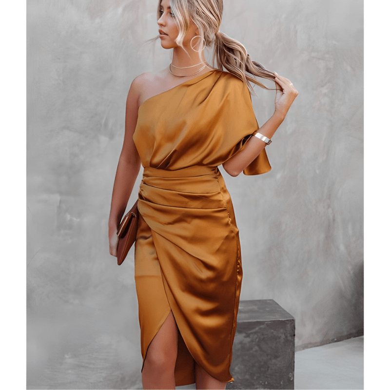 Gratia | Robe Élégante Asymétrique Plissée Pour Femme | Mi - Longue - Looksy