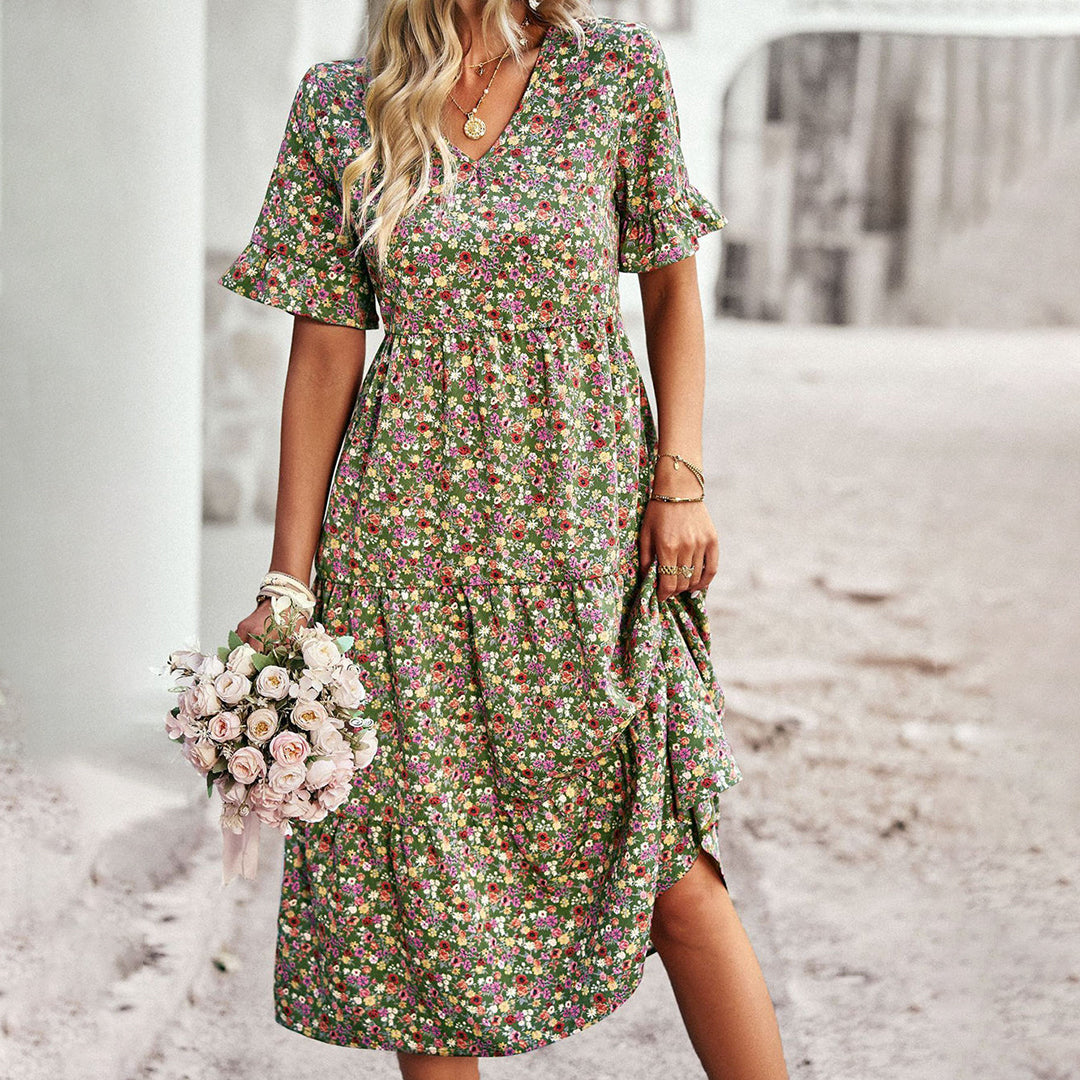 Robe Longue Bohème Fleurie | Fluide, Élégante & Confort