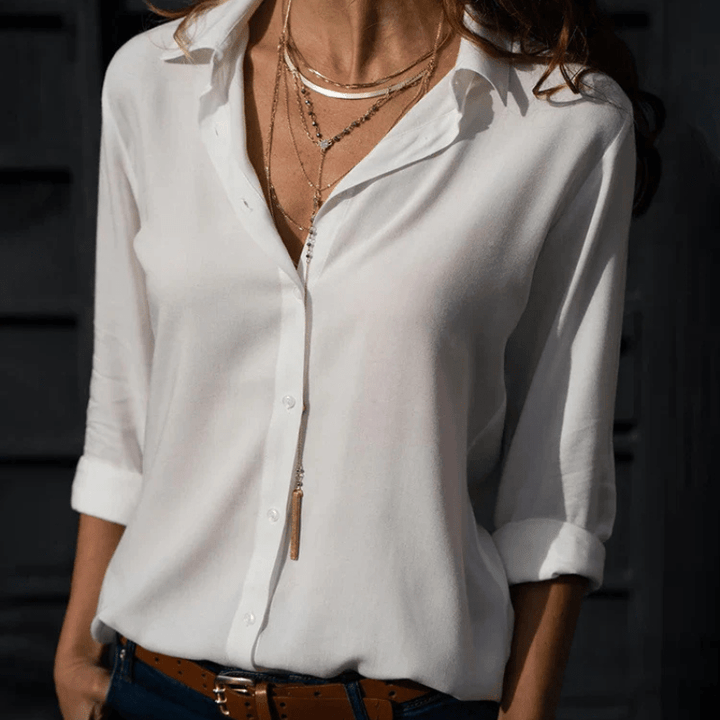 Gunilla | Chemise Boutonnée d'Été pour Femme avec Manches Repliées | Chic - Looksy