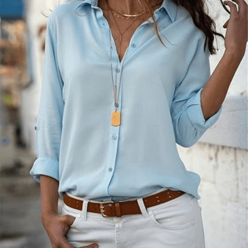 Gunilla | Chemise Boutonnée d'Été pour Femme avec Manches Repliées | Chic - Looksy