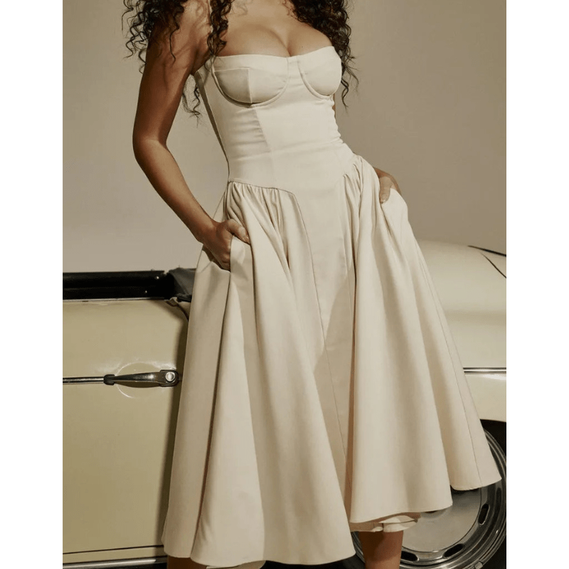 Harmonia | Robe Corset Élégante Sans Bretelles Pour Femme | Mi - Longue - Looksy