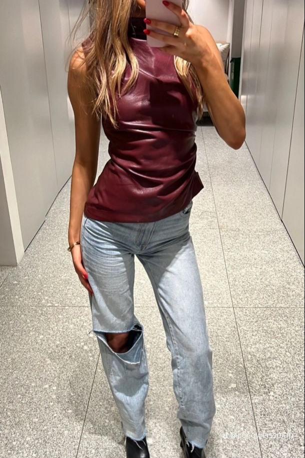 Top Sans Manches Similicuir Femme - Élégance Moderne & Audacieuse