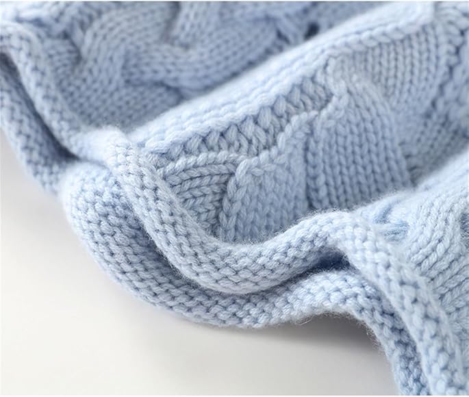 Pull Col Roulé Femme Bleu Ciel Maille Torsadée Chaud Hiver