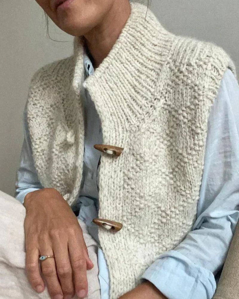 Gilet Tricot Femme Beige Boutons Bois - Style Bohème Chaleureux