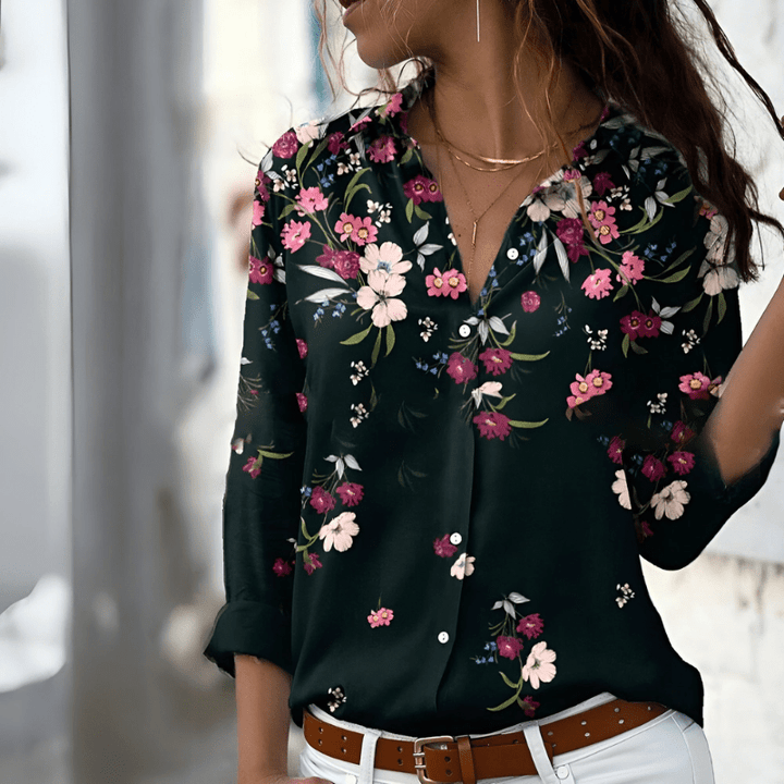 Idalia | Chemise Boutonnée Imprimée Élégante Pour Femme | Manches Longues - Looksy