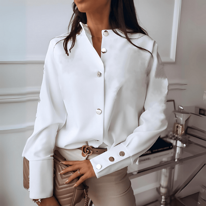 Ivana | Blouse Élégante À Détails Boutonnés Pour Femme | Manches Longues - Looksy