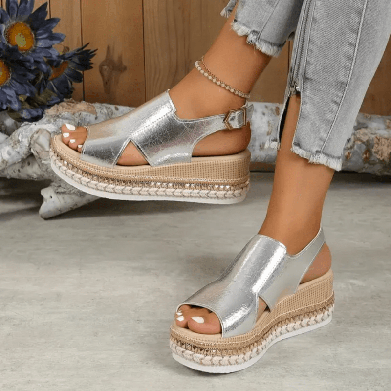 Ivelina | Sandales Métalliques Chic Pour Femme | À Bout Ouvert - Looksy