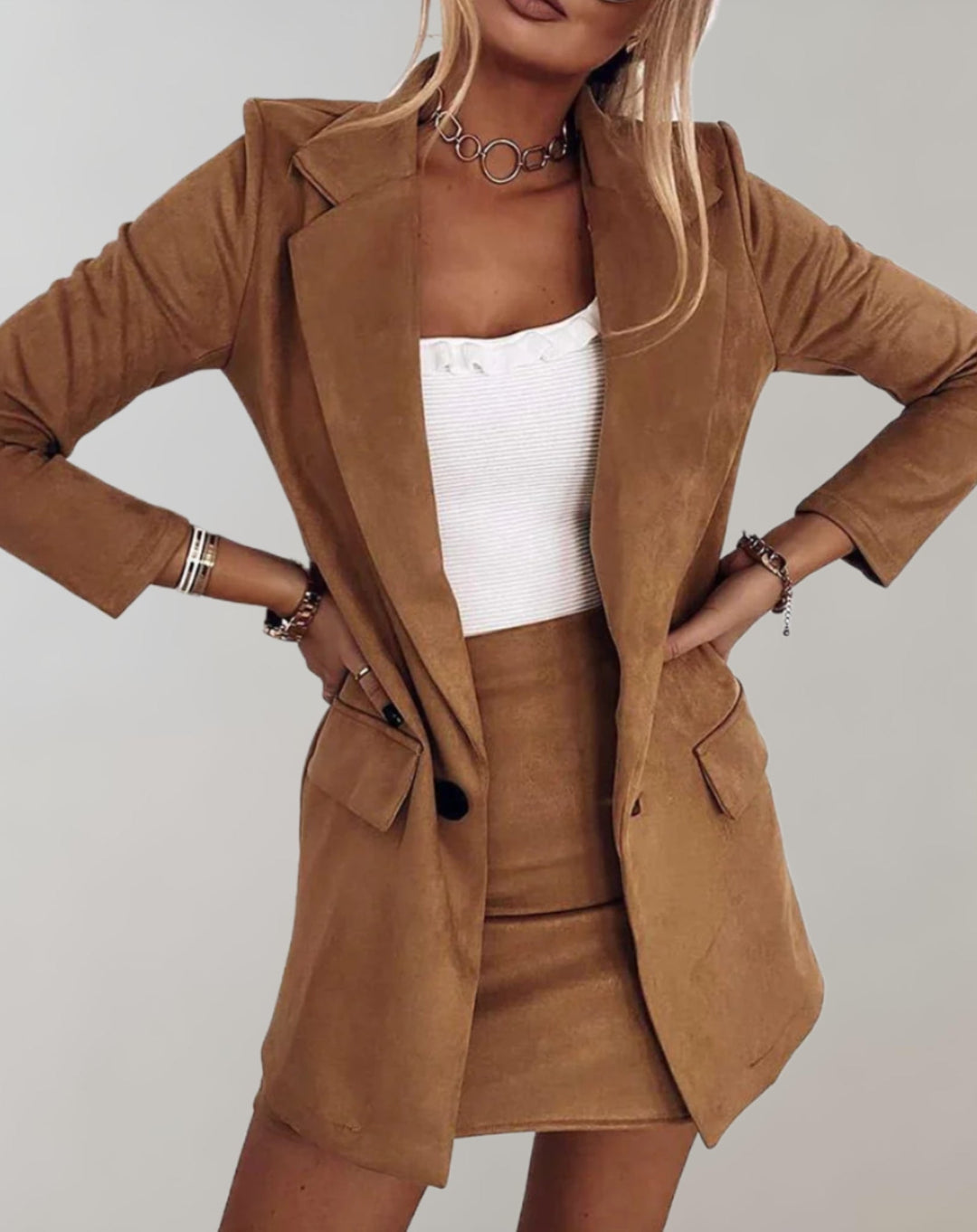 Yumiko ensemble femme blazer et minijupe 2 pièces élégant