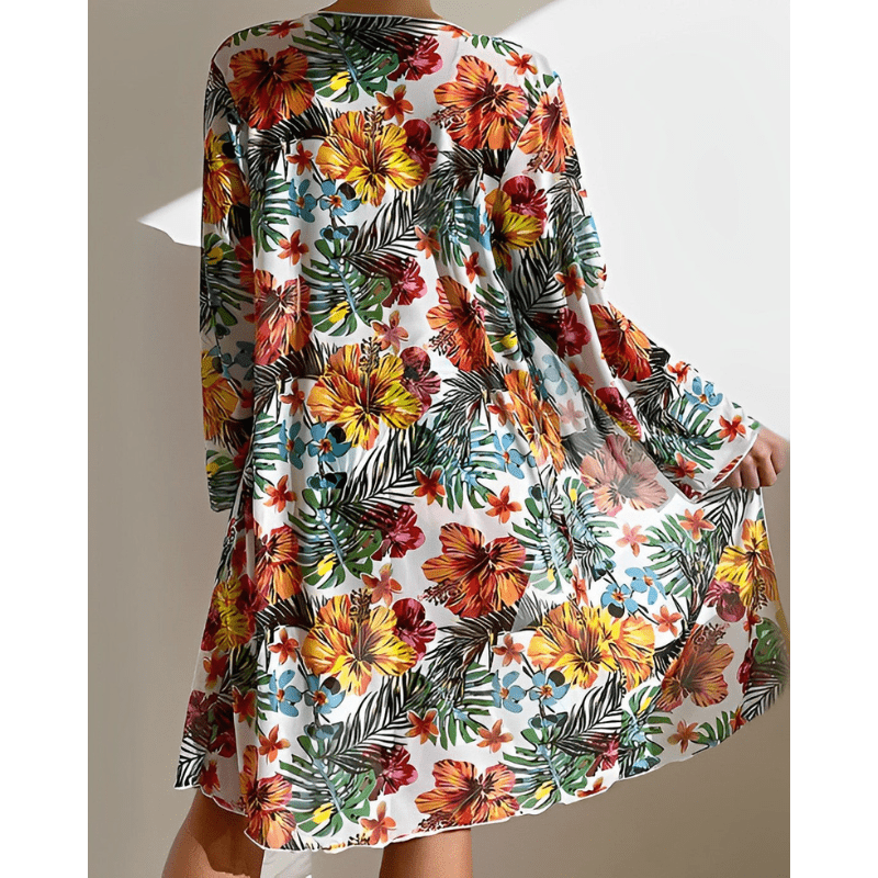 Janine | Kimono de Plage à Imprimé Tropical avec Ensemble Bikini pour Femme | Trois Pièces - Looksy