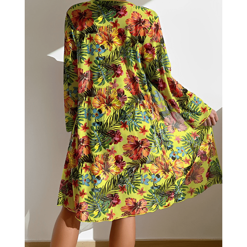 Janine | Kimono de Plage à Imprimé Tropical avec Ensemble Bikini pour Femme | Trois Pièces - Looksy