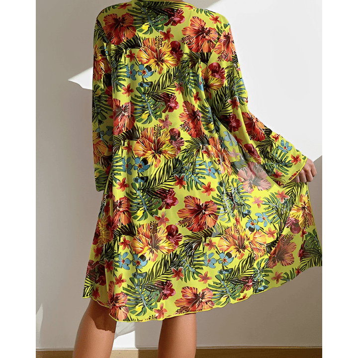 Janine | Kimono de Plage à Imprimé Tropical avec Ensemble Bikini pour Femme | Trois Pièces - Looksy