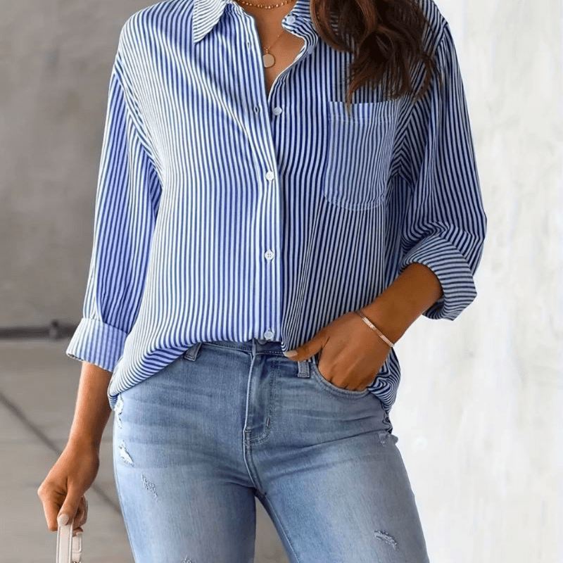Jules | Chemise Rayée Boutonnée pour Femme | Manches Longues - Looksy