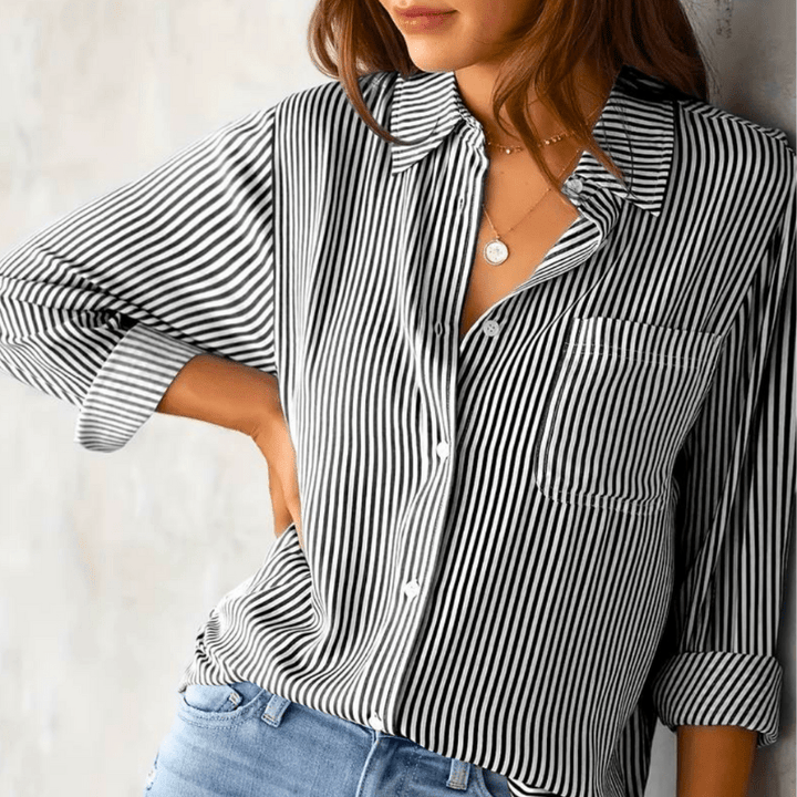 Jules | Chemise Rayée Boutonnée pour Femme | Manches Longues - Looksy