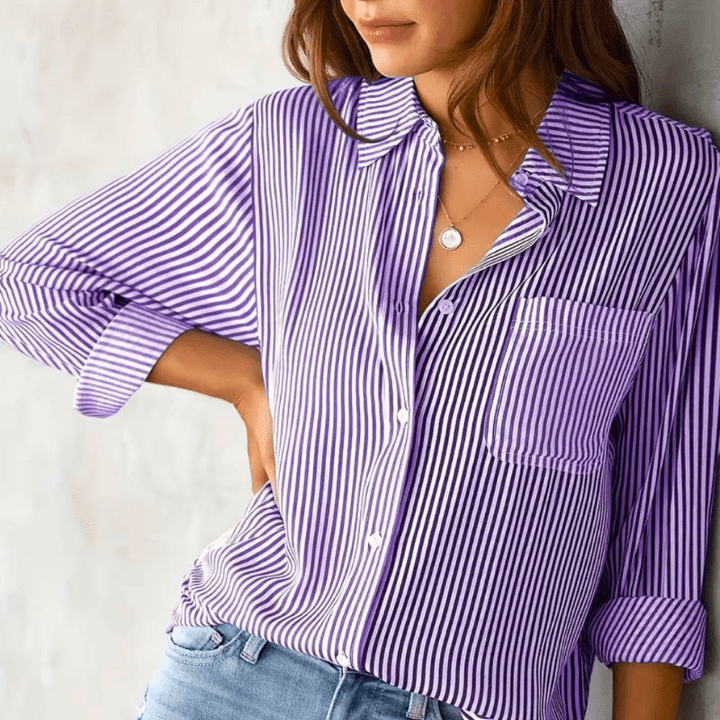 Jules | Chemise Rayée Boutonnée pour Femme | Manches Longues - Looksy