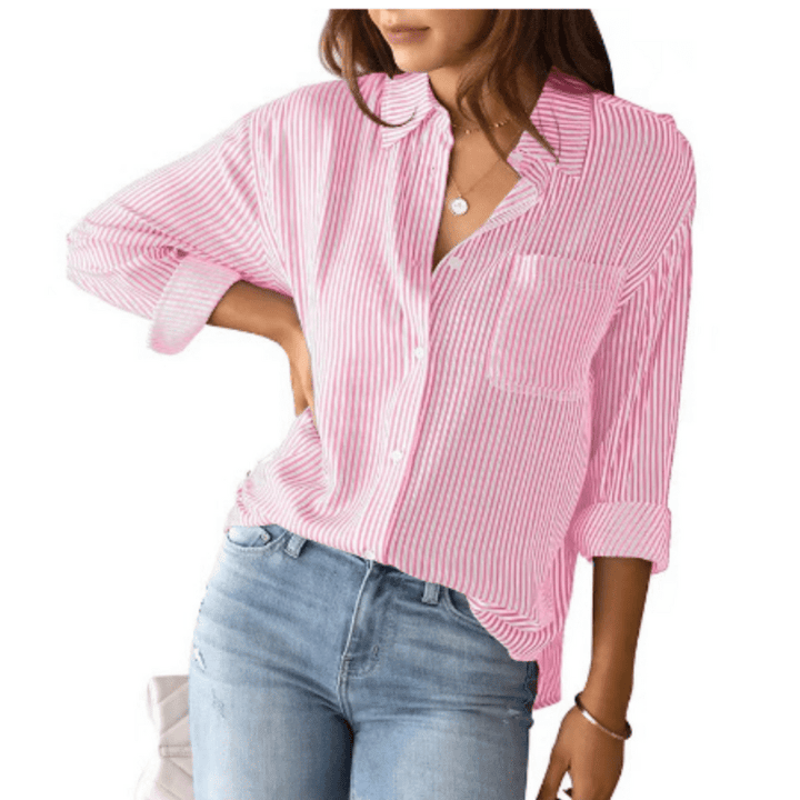Jules | Chemise Rayée Boutonnée pour Femme | Manches Longues - Looksy