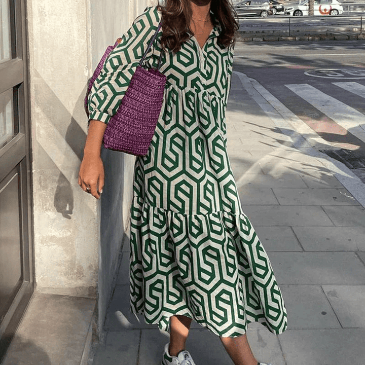 Kaja | Robe D'Été Imprimée Géométrique Bohème Pour Femme | Mi - Longue - Looksy