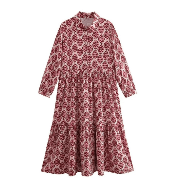 Kaja | Robe D'Été Imprimée Géométrique Bohème Pour Femme | Mi - Longue - Looksy