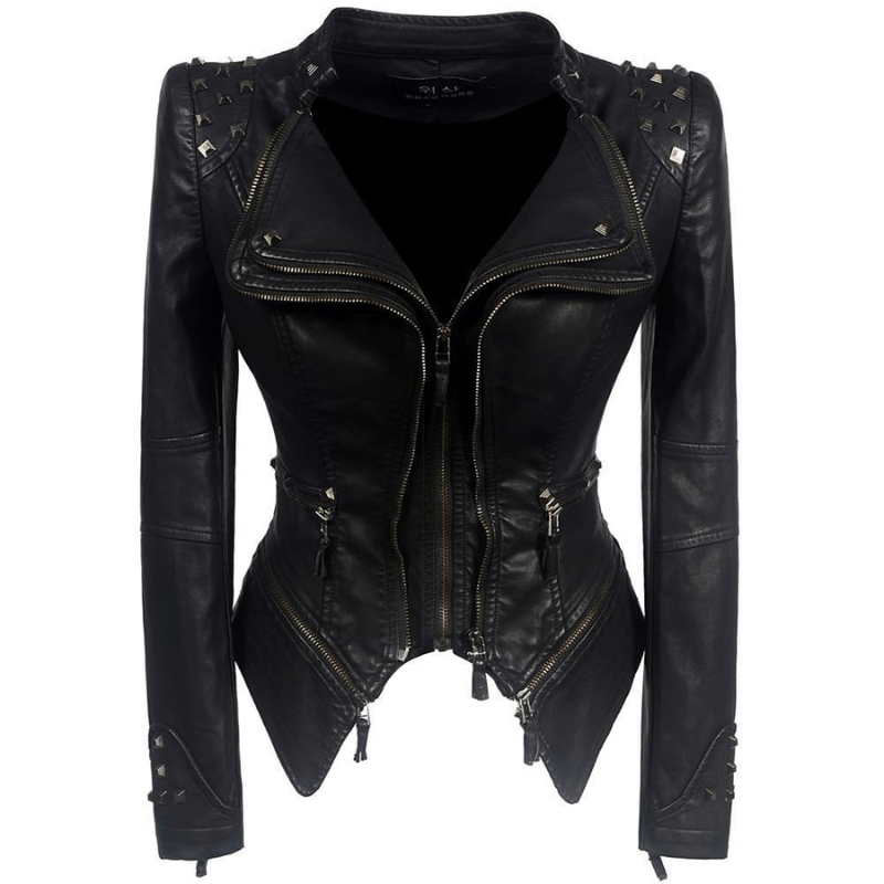 Katriona | Blouson Motard Femme Clouté Audacieux et Stylé | Fermeture Éclair - Looksy